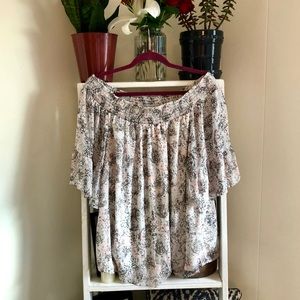 Torrid Grey & Pink Off The Shoulder Blouse